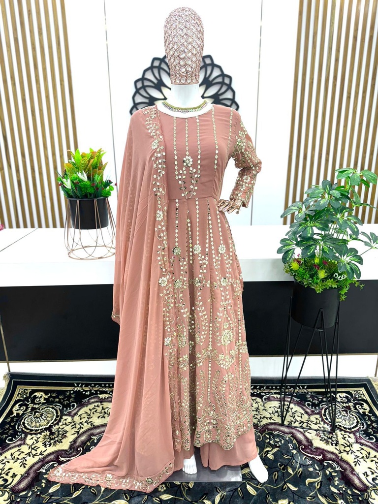 MODERN GALLERY-"Designer Party Wear: Naira Cut Embroidered Top, Plazo, and Dupatta Set in Heavy Faux Georgette"