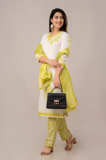 MODERN GALLERY-Cotton printed kurti pant dupatta set