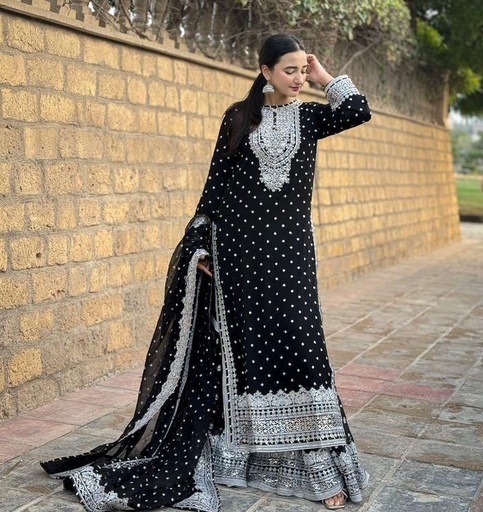 MODERN GALLERY-"Designer Party Sharara Suit: Embroidered Sequence Top, Sharara, and Dupatta Set"