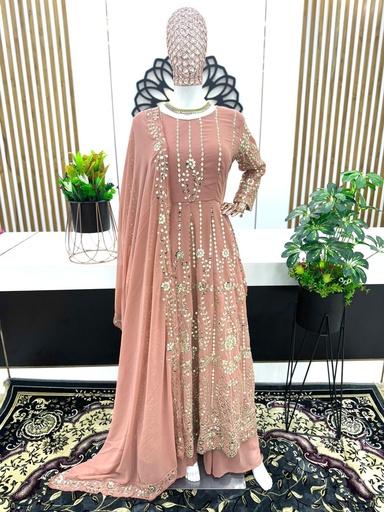 MODERN GALLERY-"Designer Party Wear: Naira Cut Embroidered Top, Plazo, and Dupatta Set in Heavy Faux Georgette"